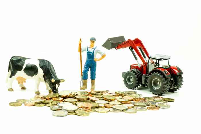 Figur von Kuh, Landwirt und Traktor auf Münzen - © Countrypixel - stock.adobe.com